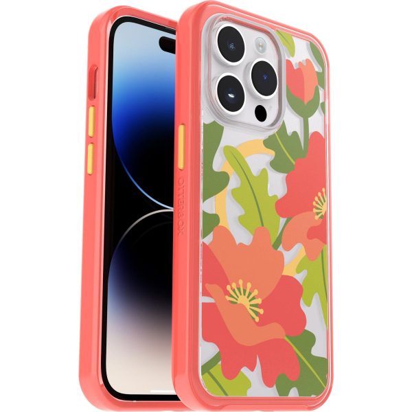 iPhone 14 Pro Symmetry Series Clear Case for MagSafe Fluttering Flora Quilted Poppies (Limited Edition) | OtterBox Apple iPhone