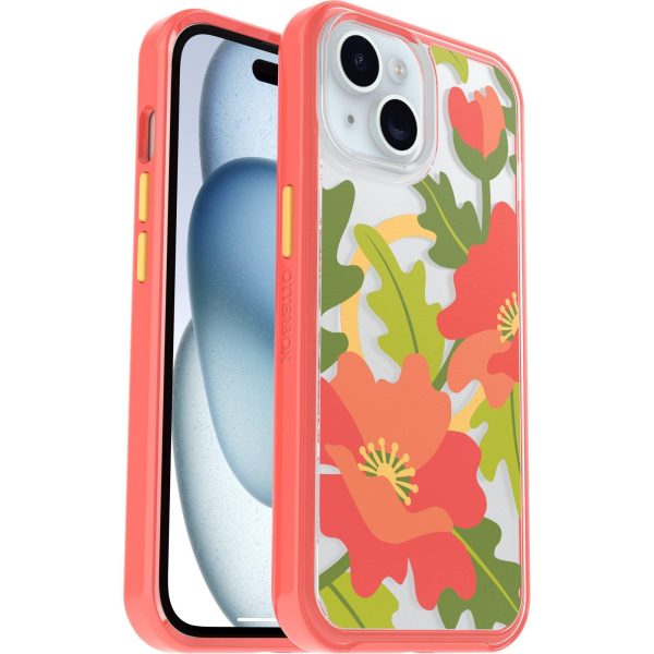 iPhone 15, iPhone 14, and iPhone 13 Symmetry Series Clear Case for MagSafe Fluttering Flora Quilted Poppies (Limited Edition) | OtterBox Apple iPhone