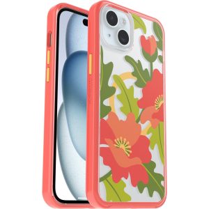 iPhone 15 Plus and iPhone 14 Plus Symmetry Series Clear Case for MagSafe Fluttering Flora Quilted Poppies (Limited Edition) | OtterBox Apple iPhone