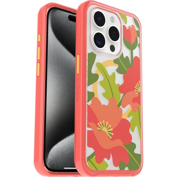 iPhone 15 Pro Symmetry Series Clear Case for MagSafe Fluttering Flora Quilted Poppies (Limited Edition) | OtterBox Apple iPhone